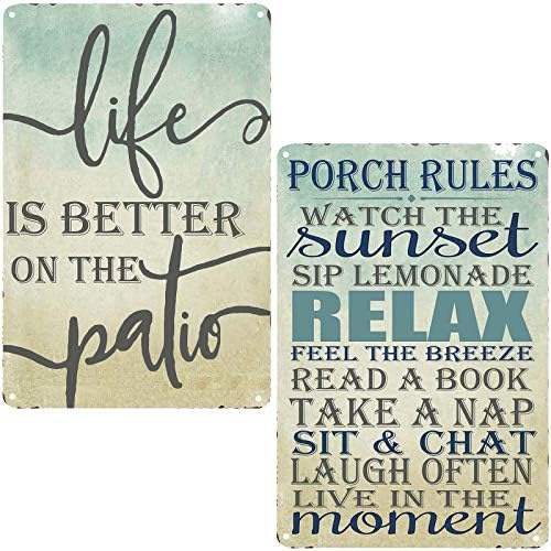 FSTIKO Life Is Better On the Patio & Porch Rules Sign Retro Vintage Metal Sign Country Home Decor Outdoor Patio Decorative Sign 8X12Inch