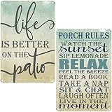 FSTIKO Life Is Better On the Patio & Porch Rules Sign Retro Vintage Metal Sign Country Home Decor Ou