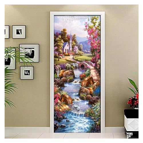 Sticker mural pour décor de salon 3D résistant à l'eau pour masquer porte usée - 2