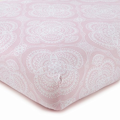 Image of Levtex Baby - Willow Crib Fitted Sheet - Fits Standard Crib and Toddler Mattress - Medallion Pattern - Pink and White - Nursery Accessories - 100% Cotton