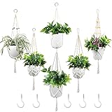 LVJING 5 Packs Macrame Plant Hanger with 5 Hooks, Cotton Rope Hanging Plant Holder Basket, Home Macrame Planters for Indoor Outdoor Home Decorations (5 Sizes)