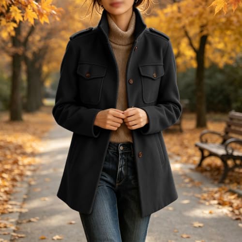 Trench Coat Women Stand Collar Button Jacket Fall Winter Outdoor Outfits - image 3
