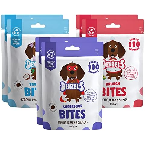 Denzel's Bites, Natural Dog Treats - Soft Baked Dog Training Treats - Fish Favourites Multipack - Healthy Dog Treats Multipack (6 x 100g) Cover