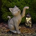 WONDHOME Solar Cat Garden Statues Resin Cat Figurine with Lantern for Porch Patio Lawn Yard Garden Decor,Birthday Housewarming Gardening Gifts for Mom Women