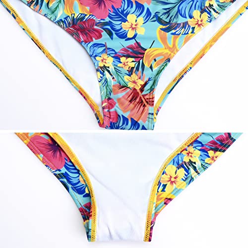 Debelly Maternity Floral Bathing Suits Pregnancy Ruffled Swimwear 2 Pieces Women's Bikini Sets High Waist Ruched Bottom,Yellow Tropical,M #TOP6