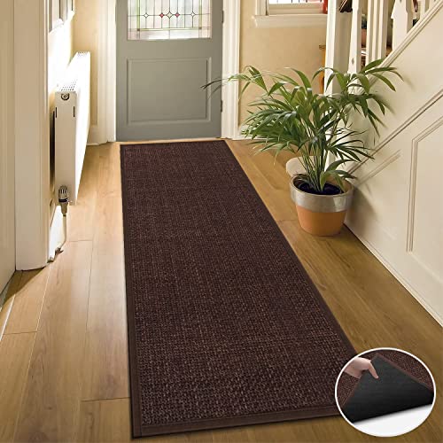 Tan Runner Rugs Mat With Rubber Backing, Super Water Absorbent 7Ft Floor Runner Non Slip Rug Runner For Hallway, Low Pile Runner Carpet Neutral Dinging Room Rug Carpet For Home, Deep Brown #TOP2