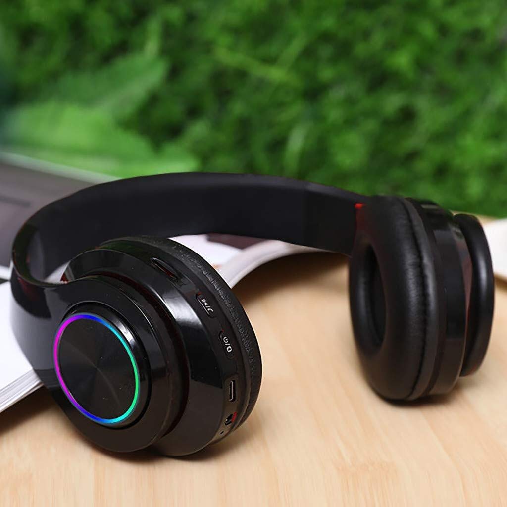 Casques sans Fil Bluetooth 5.0 Casque Gaming Headset Over-Ear Casque Antibruit Intégré Lumière Micro LED for PC Portable, Carte TF 32G Peut Être Inséré (Compatible avec Le Format MP3)