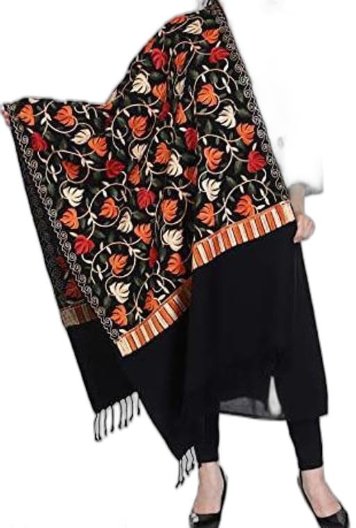 Pure Cashmilon Wool Kashmiri Aari Embroidery Women's Stole/Shawl/Wrap for Winter (Size 28 x 80 Inches)-image-3