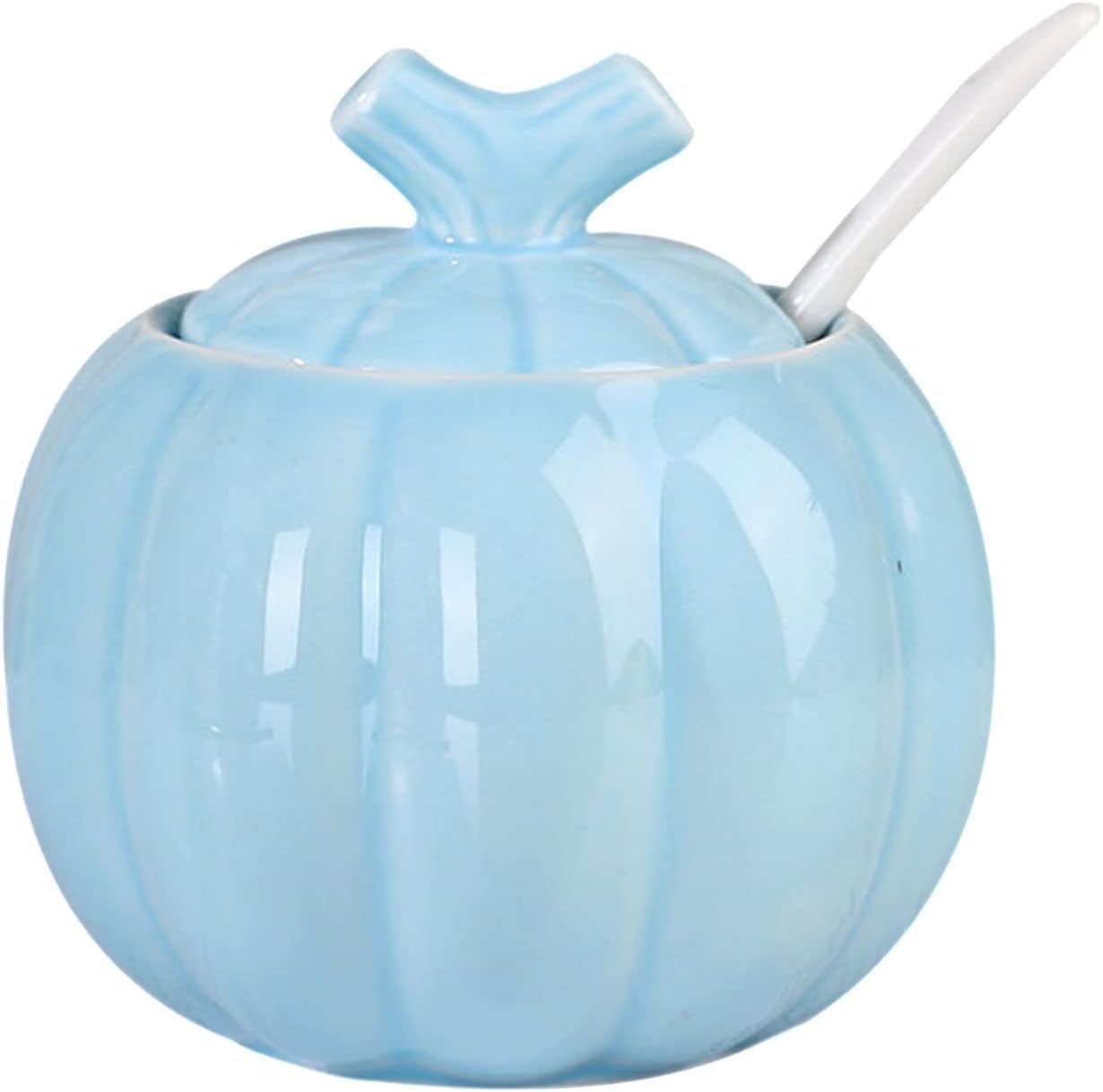 GERRIT Sugar Bowl,Solid Color Ceramic Sugar Pot with Lid, Solid Sugar Bowl with Spoon, Porcelain Spice Jar, Kitchen Decoration Storage-red-300ml/10.6oz (Color : Blu) (Color : Blu)