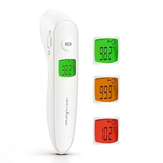 HealthSense Thermometer For Fever, Digital Infrared Forehead Thermometer for Baby Home with German Sensor, Blue Dot Technology, Tri-Color Backlight & 1 Year Warranty, Accu-Scan LFR30B (White). - Amazon product rated Grade A