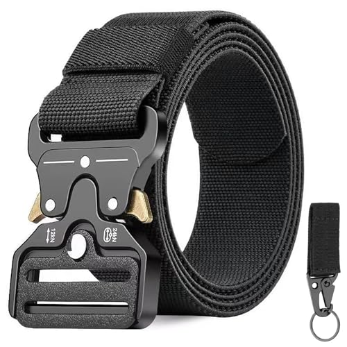 Qaestuan Ceinture Tactique pour Hommes, avec Boucle Métallique à Dégagement Rapide, Réglable Ceinture Toile Homme, 120cm Ceintures Militaire de Travail, pour Randonnée, Sports Plein Air (Noir)