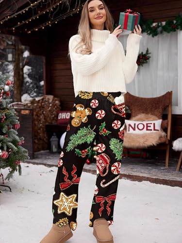 Women Wide Leg Christmas Lounge Pants Xmas with Pocket2