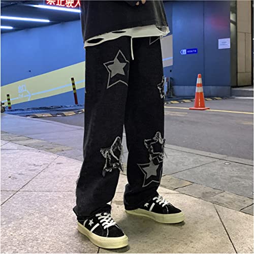 Men's Y2K Jeans Vintage Star Baggy Jean Denim Pants Loose Fit Straight Trousers4
