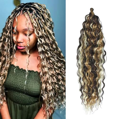 Dsoar Deep Twist Crochet Hair 22 Inch Highlight Deep Wave Curly Braiding Hair 3 Packs Water Wave Synthetic Hair Extensions for Women (4/27/613#)