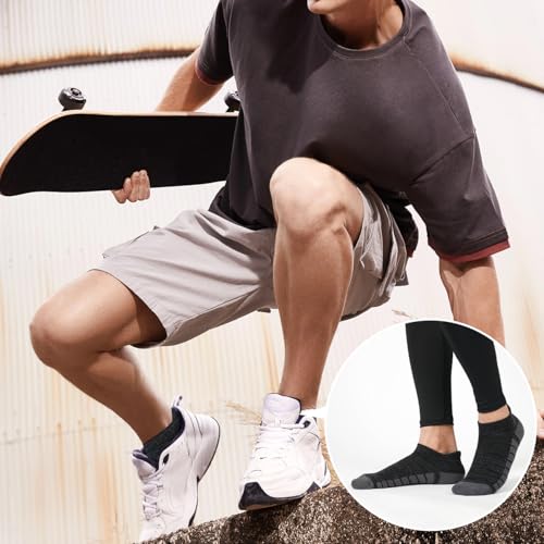 6 Pairs Ankle No Show Running Hiking Athletic Socks for Men Women Sport Cushioned Black Grey Socks4