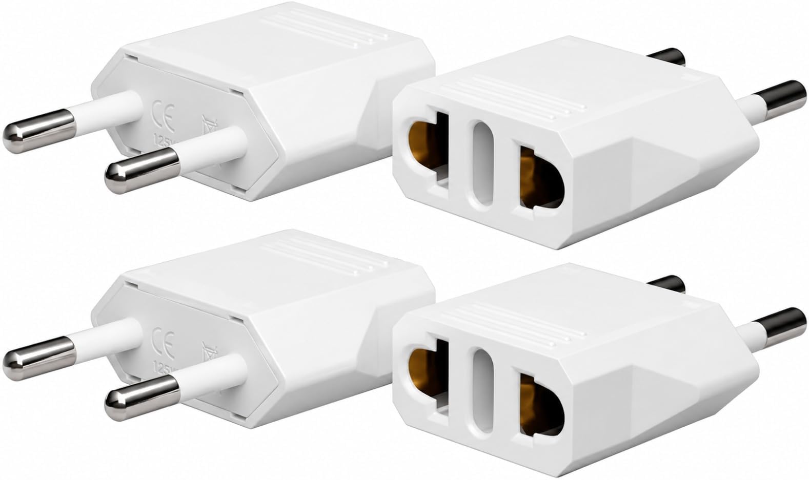 Unidapt European Travel Plug Adapter, US to Europe Type C, 4 Pack, White