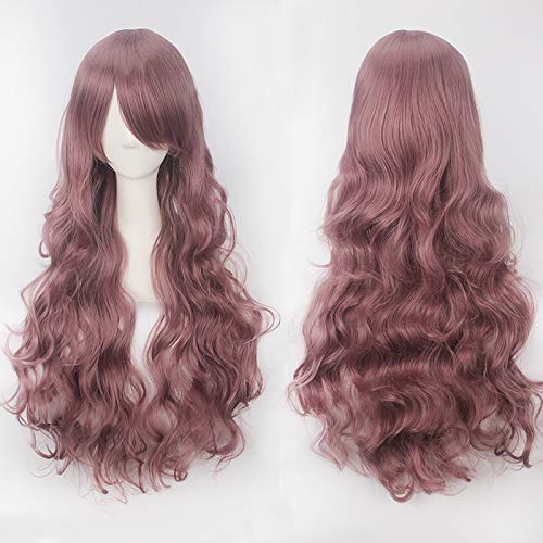 Perruque longue taro violet 80cm avec ondulations en rouleau pour cheveux synthetiques