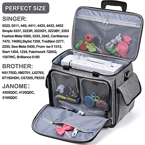 Cab55 Rolling Sewing Machine Case, Detachable Rolling Sewing Machine Carrying Case On Wheels, Trolley Tote Bag With Removable Bottom Wooden Board For Most Standard Sewing Machine And Accessories #TOP1