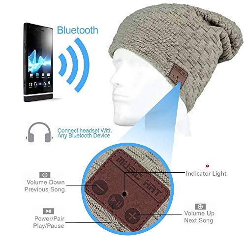 Bearsfire Wireless Music Beanie Hat Headphone Wiht Bluetooth Stereo Speaker Mic Hands-Free Earphones Cap Winter Warm Thick Skull Knit Music Hat Gifts For Men Women Ourdoor Sports Skiing Skating Hiking #TOP2