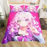 Japanese Anime Bedding Set 3D Anime Girl Duvet Cover, Kawaii Japanese Style Duvet Cover Set Cartoon Uniform Girl Comforter Cover Hot Pink Room Decor, Queen 3Pcs (1 Bed Cover 2 Pillowcases)