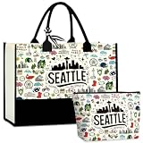 CHQIUCR Mother's Day Gift Set: Seattle-Themed Reusable Canvas Travel & Makeup Bags (2-Piece) - Weekender & Cosmetic Bag for Mom, Beach Essentials