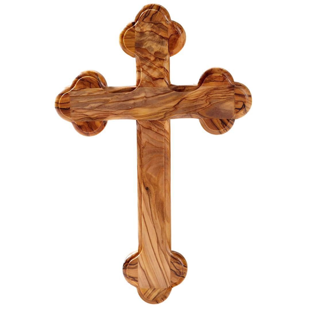 KASSIS Olive Wood Hanging Wall Crucifix with Rounded Edges 13 cm – Handmade Cross from Bethlehem – Confirmation, Communion & Baptism Gift – Religious Christian Home Decor