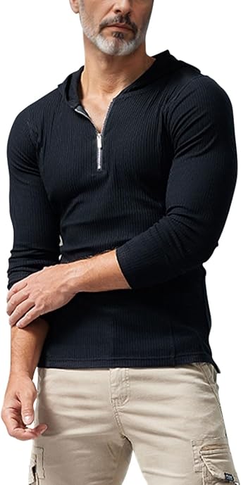 Muscle Alive Mens Fashion Sweatshirts Quarter Zip Up Athletic Hoodies Pullover Long Sleeve Slim Fit