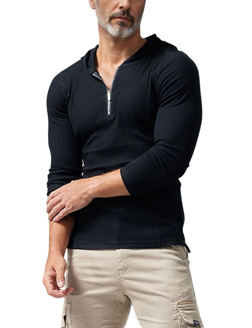 Muscle Alive Uomo Moda Felpe Quarter Zip Up Atletico Fitness Felpe con Cappuccio Pullover Manica Lunga Slim Fit