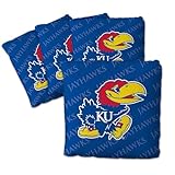 YouTheFan Officially-Licensed NCAA Kansas Jayhawks Set of 4 Cornhole Bags - All Weather Regulation 6” x 6” Size - 16oz Weight - Designed in USA
