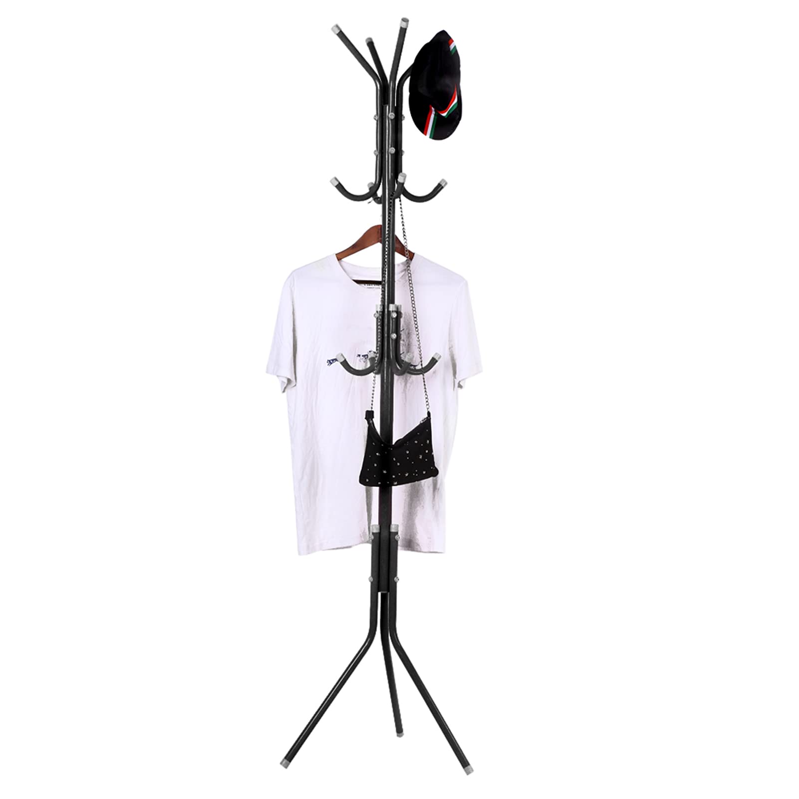 Perchero de acero negro y soporte para sombreros para dormitorio, entrada y hogar, colgador de ropa para abrigos, sombreros, bufandas y accesorios