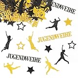 COMOOKA Jugendweihe Deko Schwarz Gold - 100 Stück Streudeko Jugendweihe Konfetti mit Menschen-Silhouetten & Sternen Motiven - Tischdeko für Jugendliche