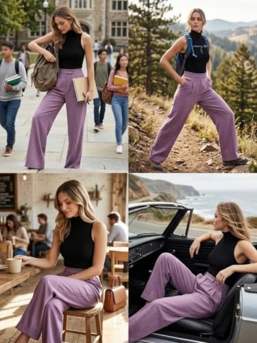 Image of Leriya Fashion Women Relaxed Fit Wide Leg Trousers | Malai Cottage Clip Closure Wide Leg Pants for Women | Casual Straight Lounge Pants with Pockets | Stylish Everyday Office Outfit Bottom Pant