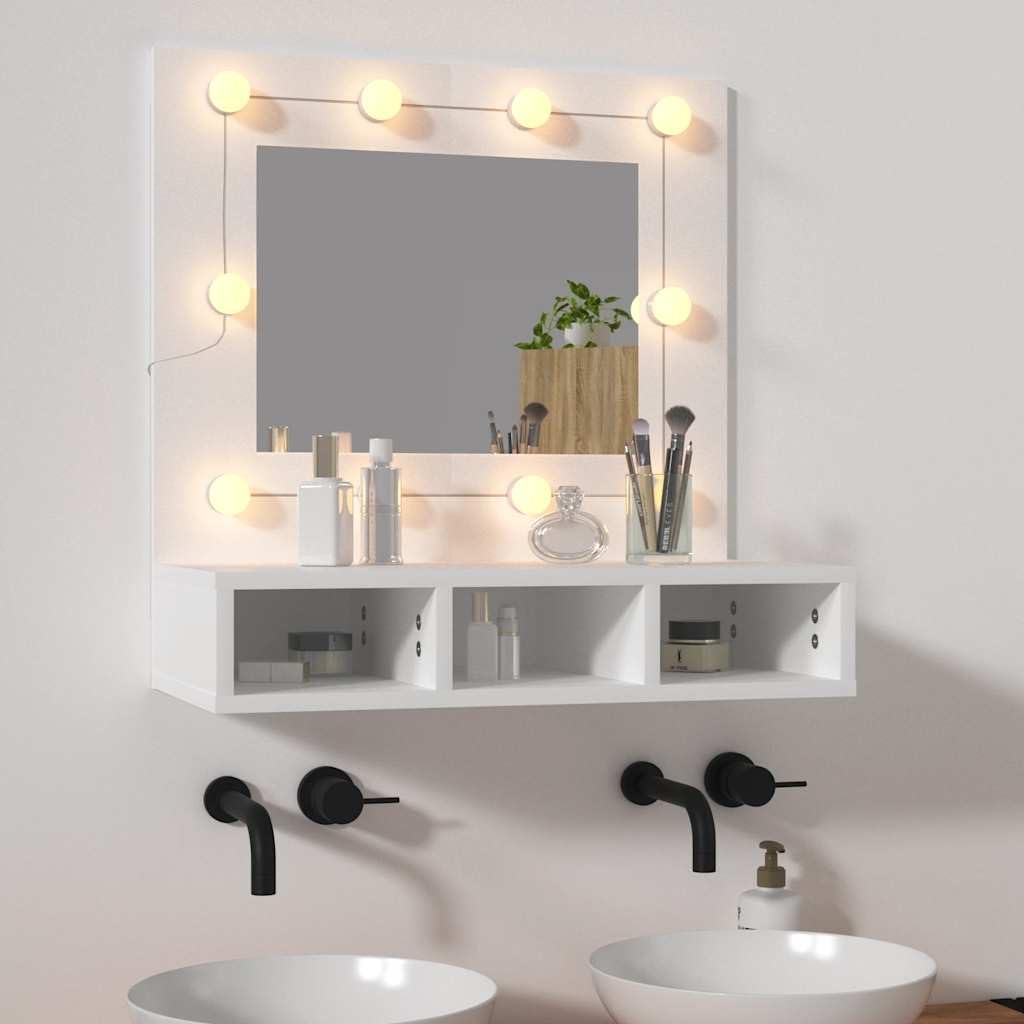 vidaXL Mueble con Espejo y LED Baño Pasillo Corredor Iluminación Tocador Entrada Ducha Aseo Cuarto Armario Decoración Adorno Casa Blanco