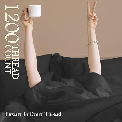 Miniatura 2 de SAKIAO Sábanas de algodón de 1200 hilos, sábanas de 100% algodón egipcio para cama tamaño Queen, sábanas de tejido satinado de 16 pulgadas de