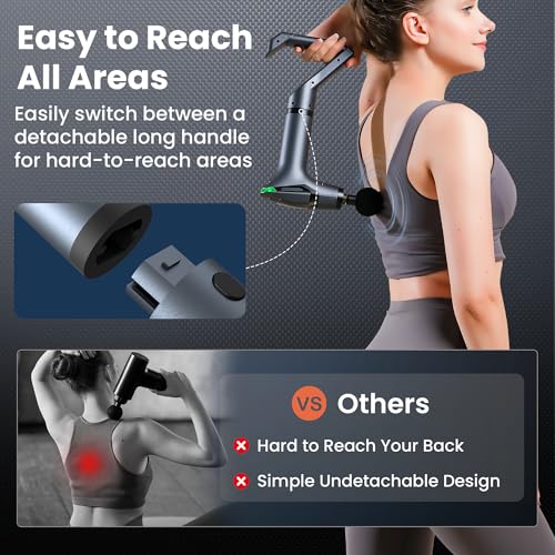 CNAPES 3-in-1 Percussion Massage Gun with Extension Handle - Detachable Muscle Massage Gun Deep Tissue for Back, Neck, Shoulders, Arms,& Thighs, 12 Speeds 4 Heads, Portable for Home, Gym, Office — view 3