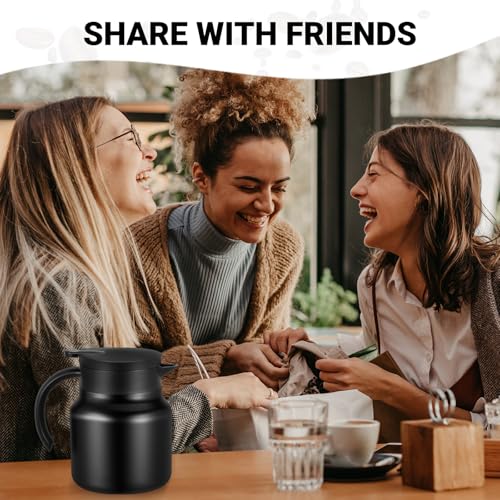 Image of Small Insulated Coffee Carafe, 27 oz, Keeps Hot for 12H, Black | Thermal Carafe, One-Hand Pour, Leakproof Lid, Anti-Slip Base for Personal Use