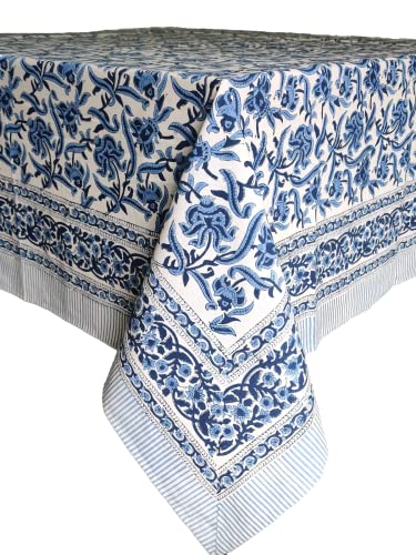 Atosii Midnight Bloom 100% Cotton Fall Tablecloth, Handblock Print Blue Rectangle Table Cloth For Kitchen Dining Table Linen I Parties Wedding Outdoor Decor 60 X 90 Inches #TOP5