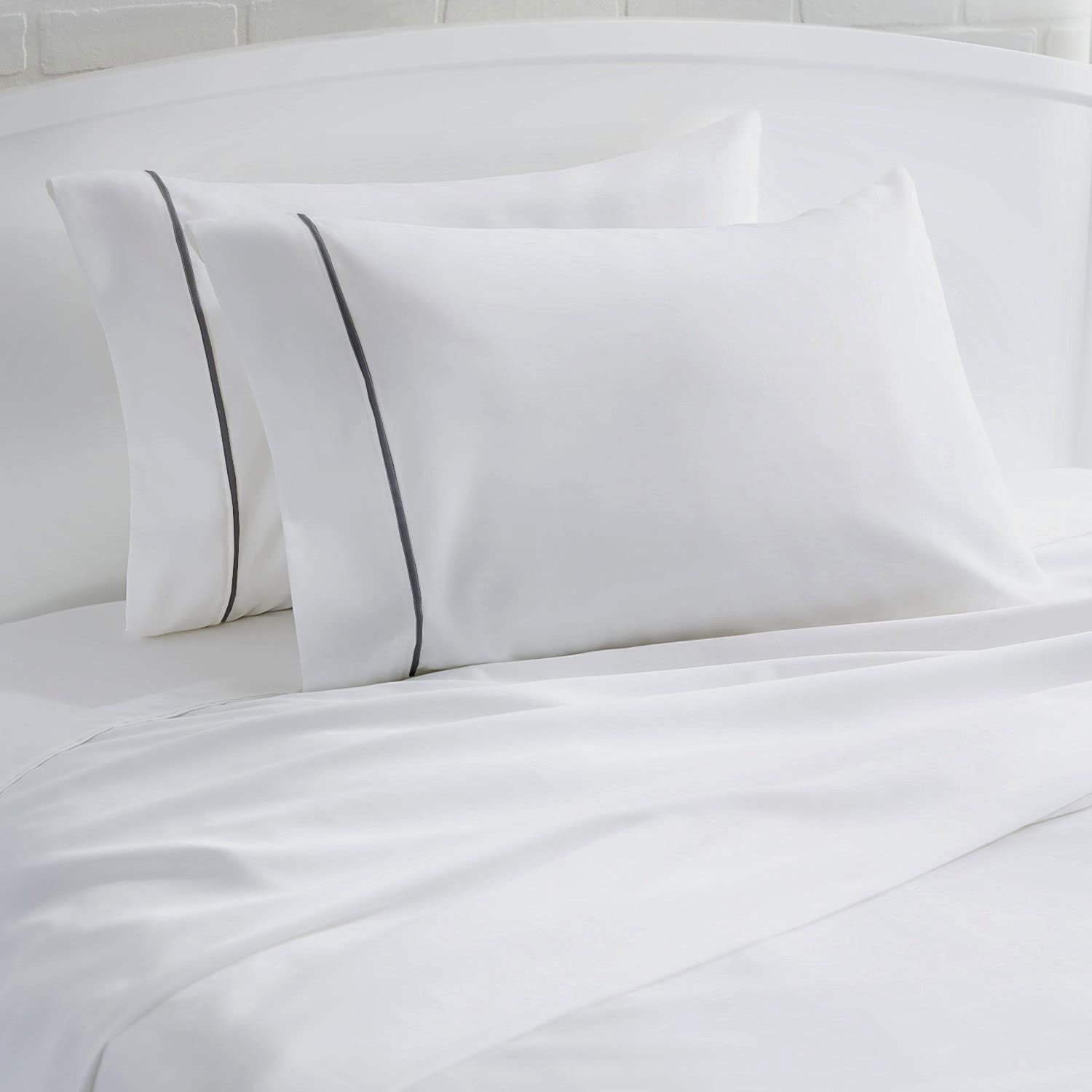 Fundas de almohada 100 % de percal de algodón, paquete de 6 fundas de almohada, fundas de almohada suaves y transpirables, tela ligera, tejido suave y aireado, para ella o él (blanco con puño negro,