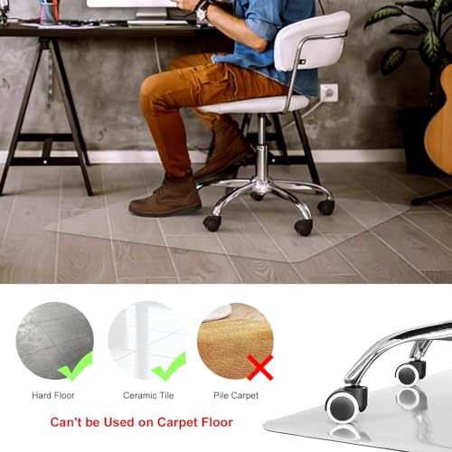 Image of Kuyal Clear Chair Mat, Hard Floor Use, 48 inch X 53 inch Transparent Office Home Floor Protector mat Chairmats (48 inch X 53 inch Rectangle)