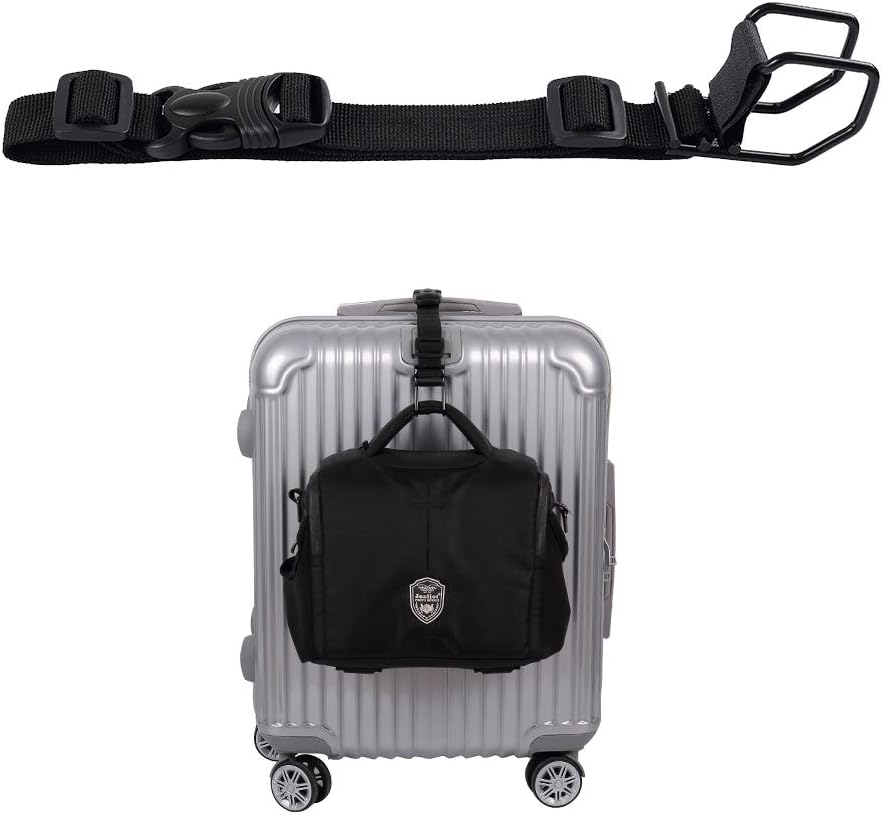J Hook Luggage Strap Add a Bag Hook Hanger Strap, Adjustable attaches Briefcase Together (Black-Normal Size)