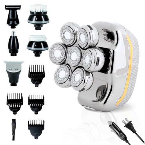 Head Shaver for Bald Man Cordless Electric Shavers - Detachable Heads Shavers for Men Waterproof Mens Razors for Shaving Rechargeable 7D Rotary Head Shaver,Nose Hair Trimmer,Ear Hair Trimmer for Men