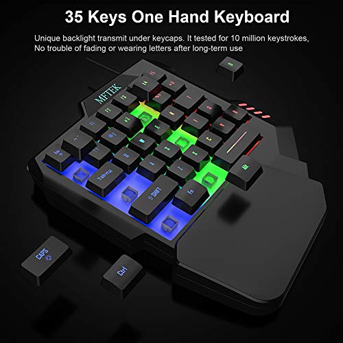 Mftek One Hand Gaming Keyboard And Mouse Combo, Rgb Rainbow Backlit One-Handed Mechanical Feeling Keyboard With Wrist Rest Support, Usb Wired Keyboard Mouse And Mouse Pad Set For Pc Ps4 Gamer #TOP3