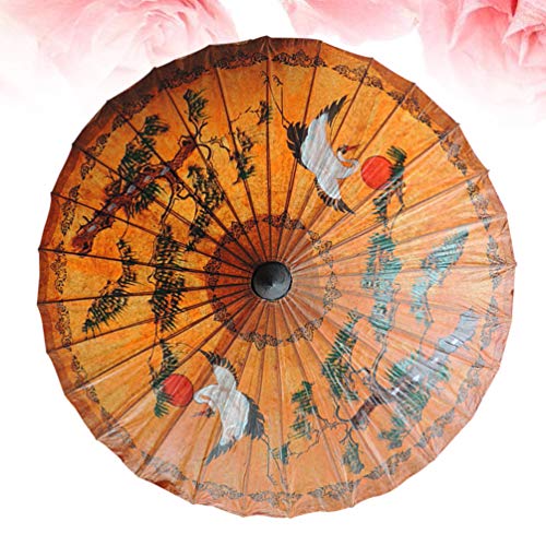Veemoon Oiled Paper Umbrella Parasol Classic Waterproof Umbrella Oiled Paper Parasol Vintage Hanging Umbrella Decor For Home Shop Outdoor Crane Pattern #TOP1