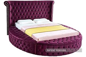 Meridian Furniture Modern/LuxusPurple-Q Collection Velvet Bed w/ Storage, Purple, Queen