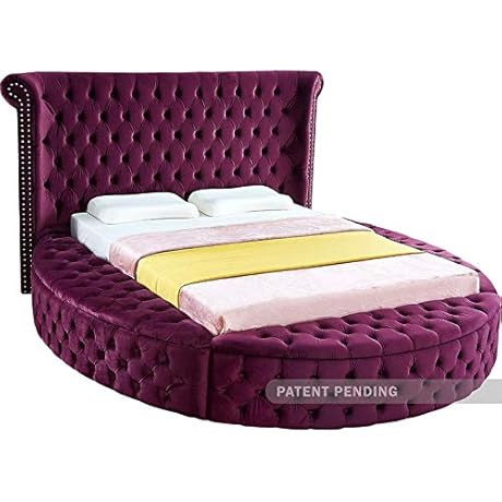 Meridian Furniture Modern/LuxusPurple-Q Collection Velvet Bed w/ Storage, Purple, Queen