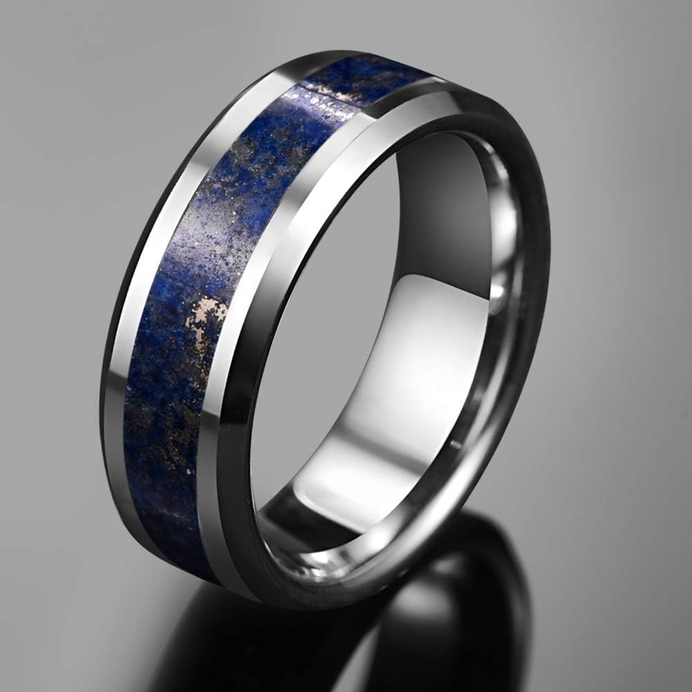 VAKKI 8mm Tungsten Wedding Ring for Men Women Natural Abalone Shell/Mother of Pearl/Lapis Lazuli Inlay Promise Ring Beveled Edge Comfort Fit Size 6-14 - Image 3