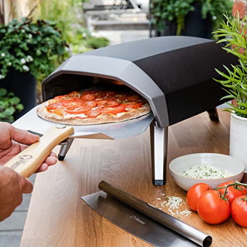 Foto von Chef Pomodoro Pizzaschieber mit einklappbarem Holzgriff, 30,5 x 35,6 cm - Hochwertige Pizzaschaufel aus Aluminium - Gourmet Pizzaheber für hausgemachte Pizzen, Backen, Brot - Pizza Zubehör