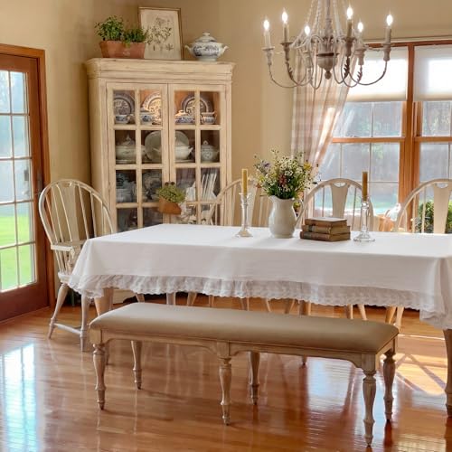 LemonRoad Vintage White Ruffle Tablecloth Retro Farmhouse Tablecloth by LemonRoad - Used condition - Image 5