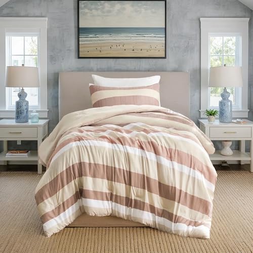 Regency Heights Twin Size Striped 2 Pieces Comforter Set, Terracotta