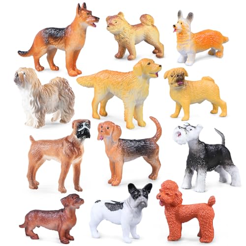 SIENON 12 Stück Mini-Hundefiguren, Realistisches Hundefiguren-Spielzeug-Set, Kunststoff-Welpenfiguren, Miniatur-Hundetiere Spielzeug, Hündchen Kuchen Cupcake Topper, Ostereier, Geburtstag